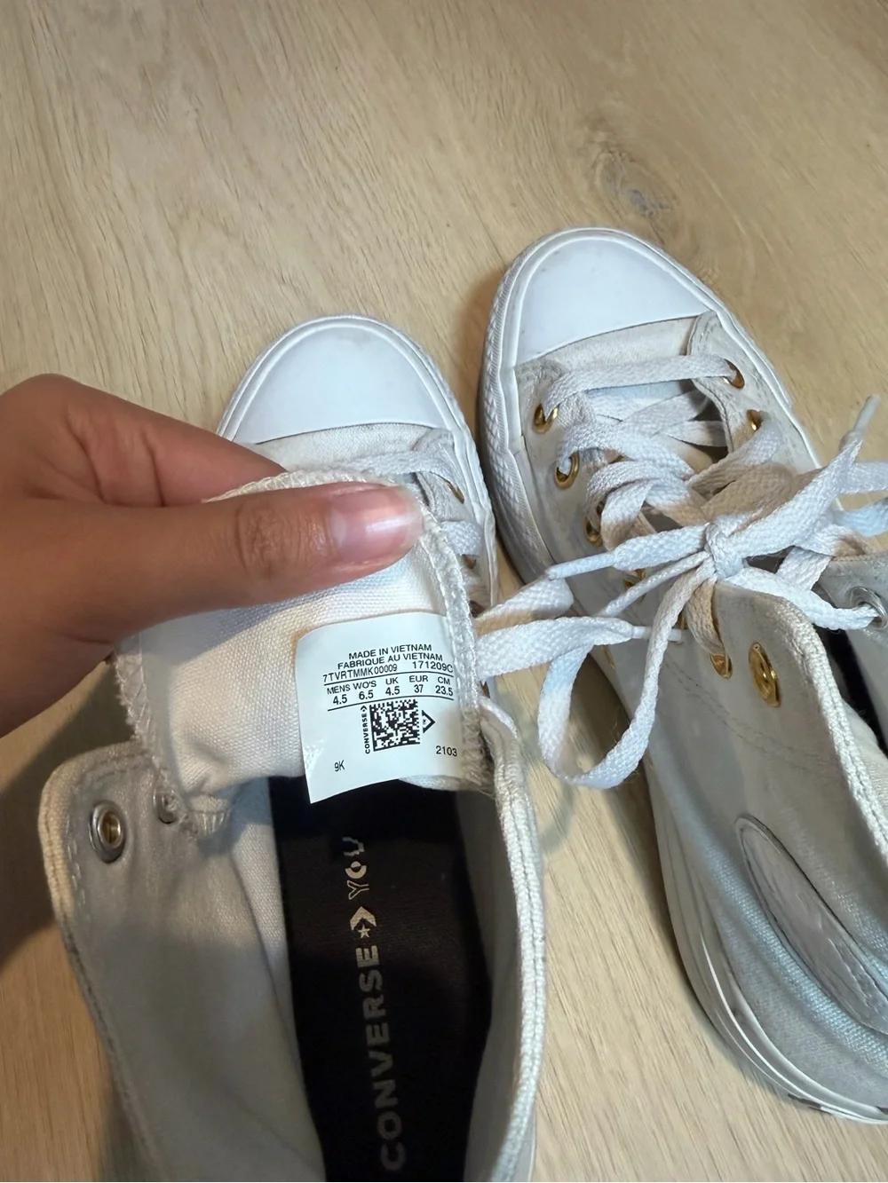 Converse White High-Top Sneakers with Gold Eyelets